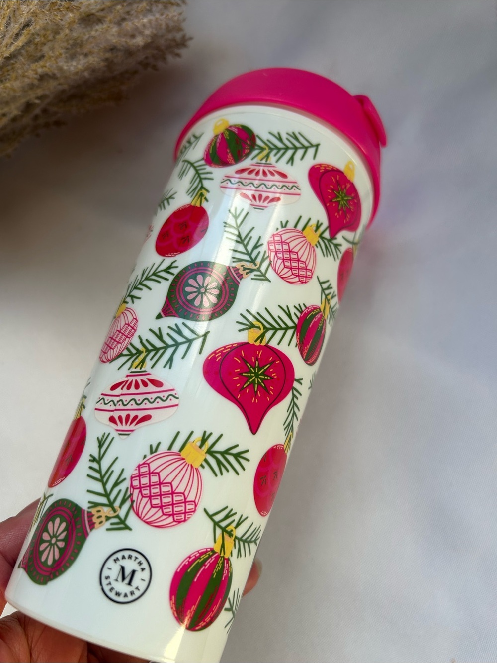 Martha Stewart Holiday Ornament Travel Tumbler - Pink white new - Picture 6 of 7